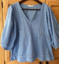 Odd Molly Blue Linen Top Size 3 UK14. Embroidered.