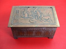 Vintage 1920/30s Jacobs & Co. Biscuit Tin Box. Brass Box. Log Box. Rustic Scene.