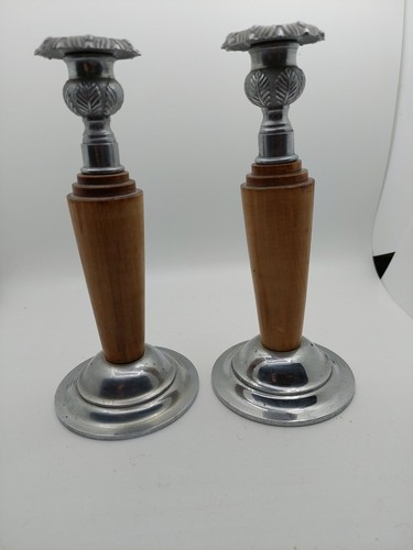 Pair chrome and wood art - chrome,