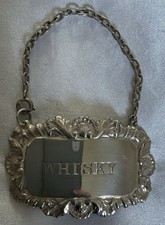 Sterling Silver Decanter Label. “WHISKY” London