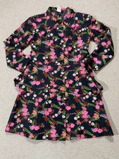 Vintage 70s Dress Womens Size 10 UK Black Pink Floral Print 1970s Beagle Collar