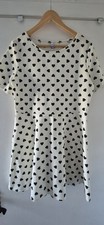 H! By Henry Holland Cream Dress With Black Hearts Skater Style