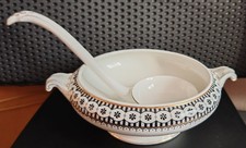 Vintage Ceramic Soup Tureen and Matching Ladle, Made in England, Victory