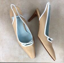 Womens Sz 3.5 Shoes Audley Leather Sand Colour mid Heel Sling Back Slip On Bow