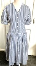 Vintage 80s Dress Size 14 Marion Donaldson short Sleeve 70s blue white striped