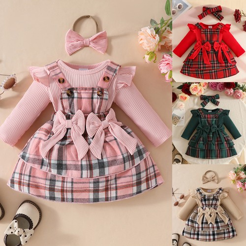 3pcs newborn baby girls plaid - newborn,