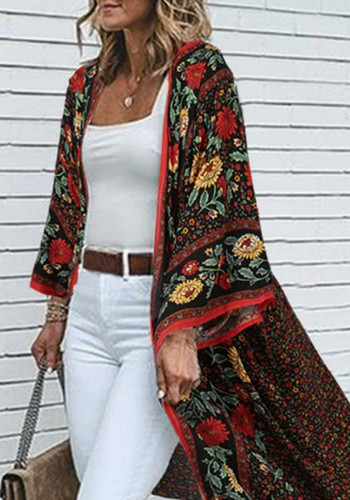 Floral red long sleeve beach - red,