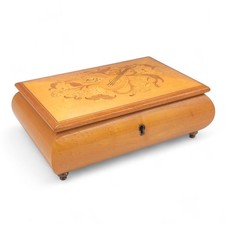 Vintage REUGE Marquetry Inlay Wooden Music Box Swiss Musical Movement Born Free