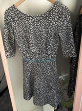 Louche Joy The Store Luvelle Fit And Flare Dress Grey Leopard Print V Back 8
