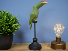 Quirky Unusual Geometric Green Parrot Bird Decorative Sculpture Ornament Statue