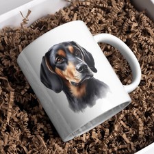 Black and Tan Coonhound Dog 11oz White Mug, Perfect Gift Idea As It Comes Boxed.