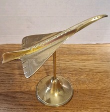 Vintage brass concorde on stand model aeroplane desk ornament 1970s