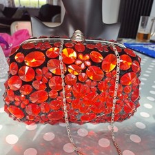 Butler And Wilson Stunning Large Red Jewelled And Black Velvet Bag.