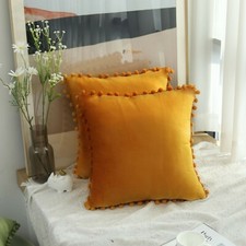 Home Decor 18"x18" Particles velvet Pom-poms Sofa Soft Cushion Cover Pillowcase 