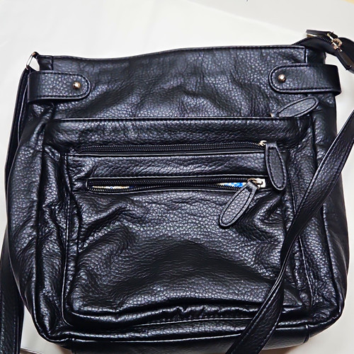 Women black pebbled faux - pebbled,