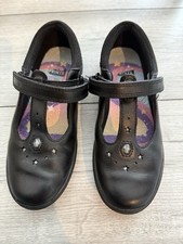 Clarks Girls Black Leather Play Prints Unicorn School Shoes, 13F