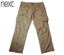 Next Men's Wide-Leg Cargo Trousers W33 L31 Brown Casual 100% Cotton Cargo Pants