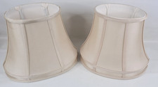 Pair Rochamp Diana Banded Oval Oyster Silk Lined Lamp Shade Beige/Ivory 10" Tall