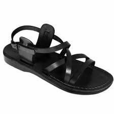 Black Gladiator Jesus Men's Leather Sandals Strap Handmade UK 4-15 EU 36-50