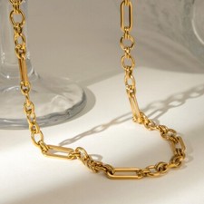 18ct Gold-Plated Mixed Link Chain Necklace (16 inches)