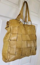 JOHN LEWIS MUSTARD GENUINE LEATHER WEAVE TOTE BAG HANDBAG 