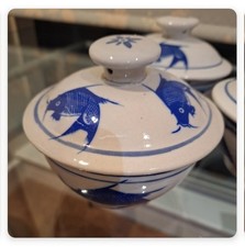 Vintage Hand-painted Blue Koi