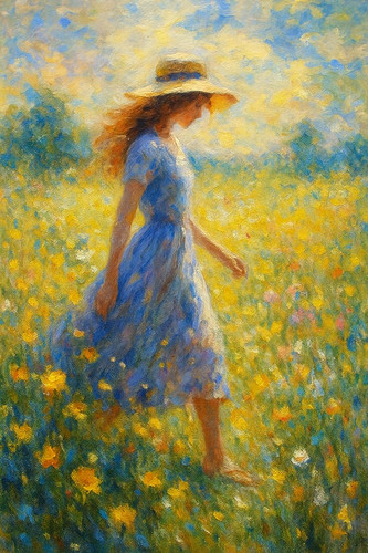 Monet style woman strolling - woman,
