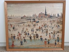 Vintage framed Print on board ''At The Seaside'' LS Lowry, signed in the print.