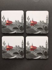 London Coasters, Boxed 4 Pack, Red Bus, Big Ben, Westminster Bridge, Parliament
