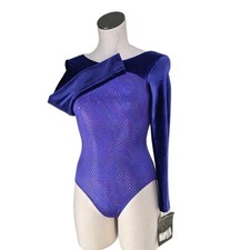 GK Elite VTG Purple Rainbow Pixelated LS Velvet Sleeves Scoop Leotard AM Adult M