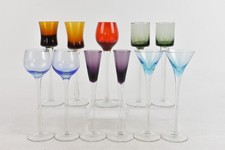 Vintage 1970’s Cordial Liqueur Shot Glasses 11 Piece Long Stem Set Coloured