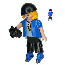 Playmobil Figure Boy Skates Blue Hat Camera City Park Loose