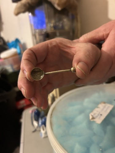 Small white metal salt spoon - spoon,