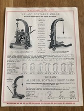 1917 w.h. willcox double sided print ! atlas portable crane - hoisting crabs