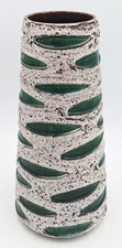 WEST GERMAN VINTAGE VEB HALDENSLEBEN GREEN WHITE FAT LAVA POTTERY VASE c1960's