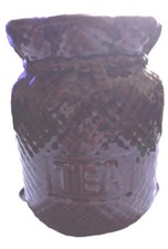 Vintage Mid-Century Brown Pottery Tea Canister in the Shape of a Sack 1970s