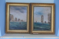 FRAMED PAIR OF 36 BY 26CM OIL PAINTING -THE NEEDLES ,ISLE OF WIGHT- EJ COUNSELL