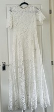 Ladies White Long Embroidered Lace Up Maxi Dress, Size Medium Well Fitted