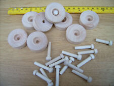 12x Wooden toy wheels + axles