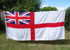 Vintage Large WHITE ENSIGN FLAG 9' by 4'5'' Stamped BDTH 1991 - union jack naval