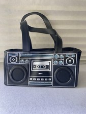 Boombox Speaker Handbag Audio Shoulder Tote Bag Y2K Black Cassette Aux Cable