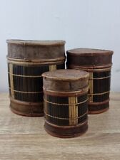 Wicker Bamboo Storage Boxes Trio Handmade Small Size Vintage.