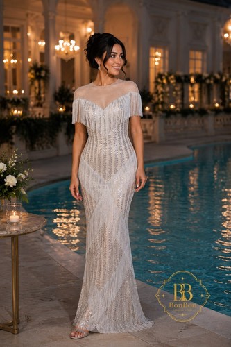 Champagne beaded fringe - champagne,