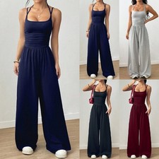 Women's Halters Strappy Romper Wide Leg Pants Ladies Casual Jumpsuit Playsuits
