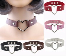 Womens Choker Collar Necklace Heart Ring Leather Charm Gothic Punk Girls UK Stoc