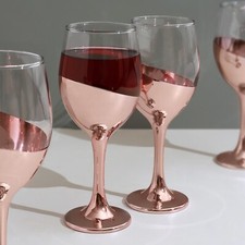 G Decor Set of 4 Sephora Two-Tone Rose Gold Wine Glasses Elegant Metallic Finish