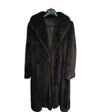 Vintage 1980s Genuine Mink Coat Womens Very Dark Brown Full Length Luxury 