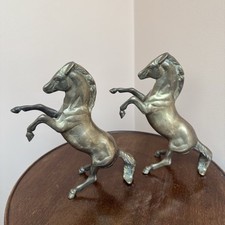 Vintage Solid Heavy Brass Free Standing Rearing Horses Country House  Decor GC
