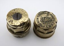 2 Antique Heavy Brass Carriage Wheel Hubs, The Crown & New Dock Axle Works Leeds