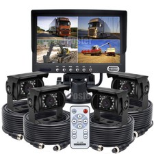 7" Quad Monitor Truck Reversing Security SYSTEM 4x 4Pin CCD Camera 12/24v Van